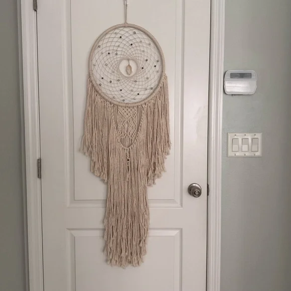 Handcrafted Cream Dreamcatcher with Fringe XL 49 Length - Picture 4 of 9
